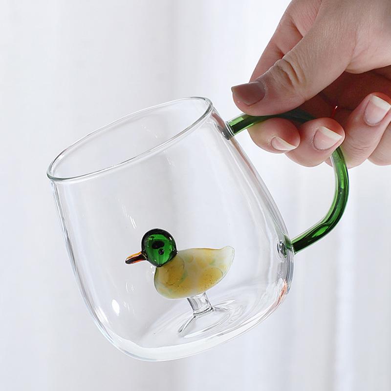Креативная стеклянная кружка с ручкой, выполненная в 3D-формате, с изображением животных/цветов, из высокопрочного боросиликатного стекла, однослойная, для кофе и молока, милая прозрачная летняя посуда для напитков.