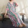 Женское новое 2025 базовое летнее платье больших размеров повседневное льняное платье с коротким рукавом в полоску свободного кроя