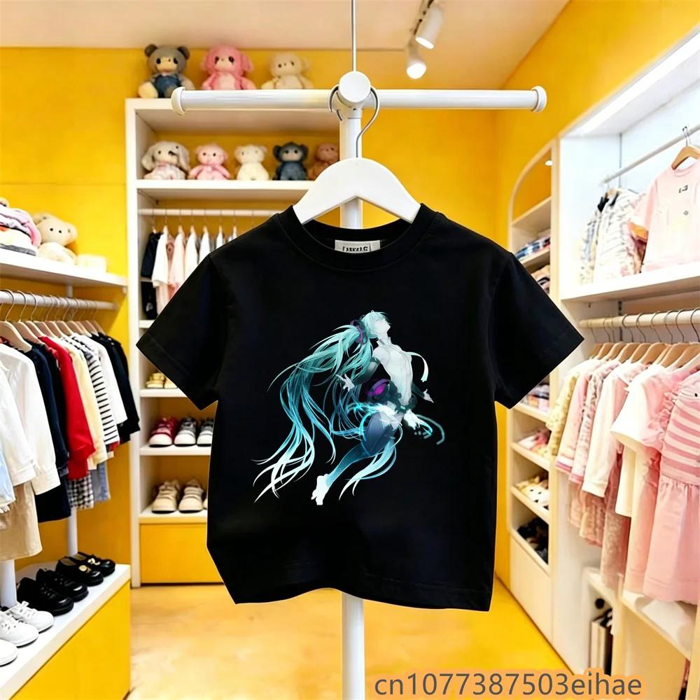 Trendy Kawaii Hatsune Miku Kids Short Sleeve TShirt Anime Print Crew Neck Pullover Summer Casual Cute Daily Wear for Boys Girls