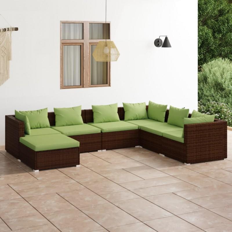 Día y Noche - Día y Noche Set muebles de jardín 7 piezas y cojines ratán sintético marrón