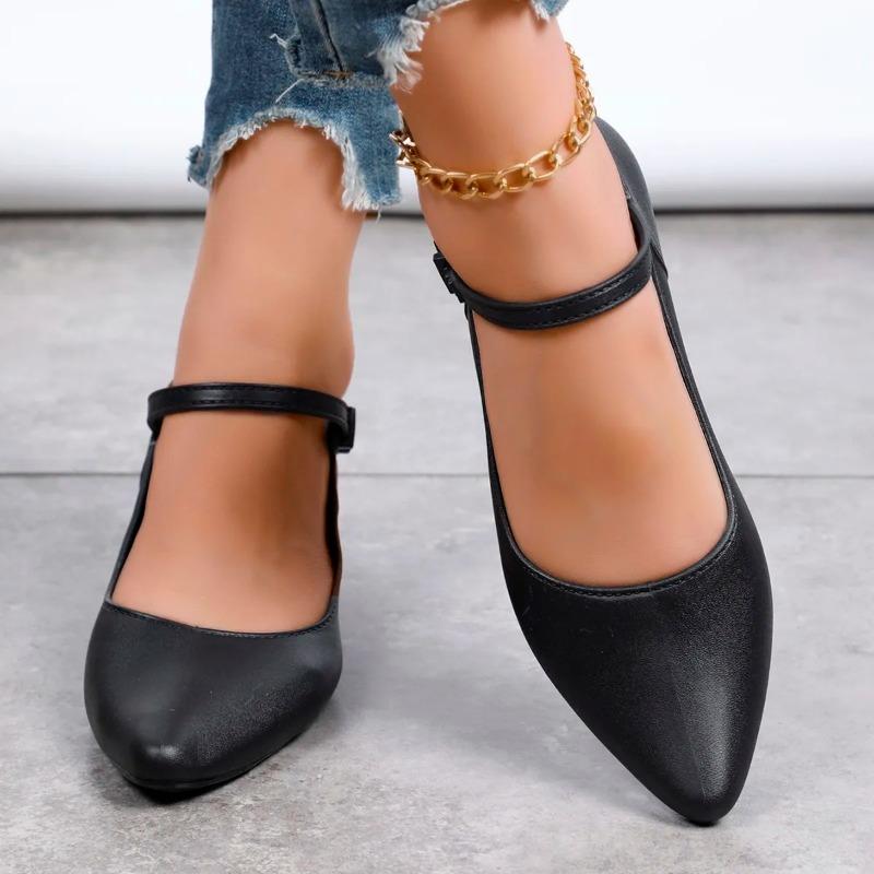 Весенние женские туфли на каблуке, новые туфли с острым носком, на толстом каблуке, с ремешком на щиколотке, для женщин, для офиса, туфли-лодочки