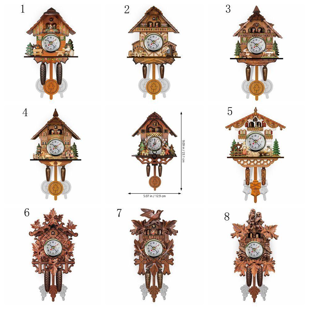 Art Craft Forest Tower Wood Pendulum Vintage Clocks Vintage Wooden Wood Wall Clock 3D Ringing Silent 3D Ringing Clock Bedroom