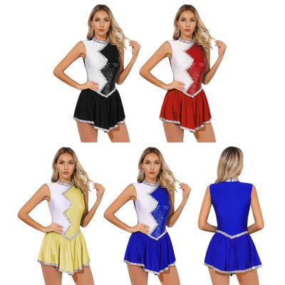 Women's Glitter Sequins Cheerleading Uniform Cheer Leader Outfits Figure Skating Dance Dress Performance Costume