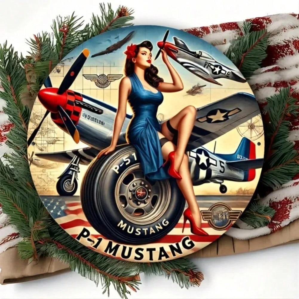 Винтажная металлическая жестяная табличка с изображением самолета P-51 Mustang, настенный декор для мужской комнаты, гаража