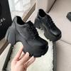 2024 NEW Spring and Autumn New Round Toe Lace Up Bright Leather Face Thick Sole Waterproof Platform Black High Heel Single Shoe