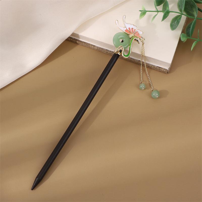 Заколка для волос с кисточкой в стиле эбони: Винтажное деревянное украшение для волос для женщин, идеально подходящее для простых причесок и украшений для старинных костюмов