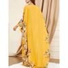 Ramadan Floral Print Crew Neck Kaftan, Elegant Batwing Sleeve Split Maxi Dress, Women's Clothing