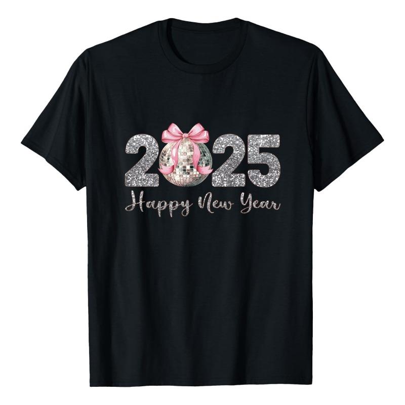 Футболка с принтом «НОВЫЙ ГОД», модная спортивная и досуговая толстовка с капюшоном, с круглым вырезом, свободные футболки с коротким рукавом, женская