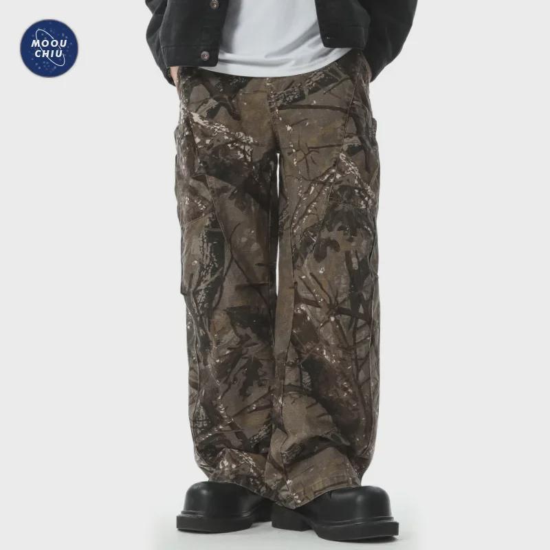 Мужские прямые свободные брюки карго Muqiu камуфляжной расцветки – повседневный стиль для улицы