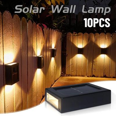 2LED Наружный Солнечный Настенный Светильник Светодиодный Солнечный Садовый Светильник Водонепроницаемый Свет Вверх и Вниз Настенный Светильник для Балкона Двора Уличное Ландшафтное Освещение