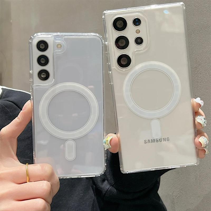 Для Magsafe Магнитный Прозрачный Чехол Для Samsung Galaxy S24 S23 S22 S21 S20FE Plus Note 20 Ultra A14 A34 A52 A53 A54 Мягкий Чехол
