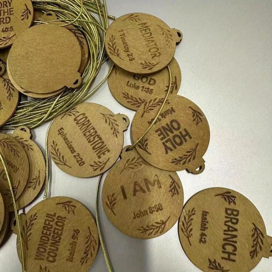 25 шт. Подвеска с именем Иисуса, деревянные плоские подвесные украшения, религиозная рождественская елка