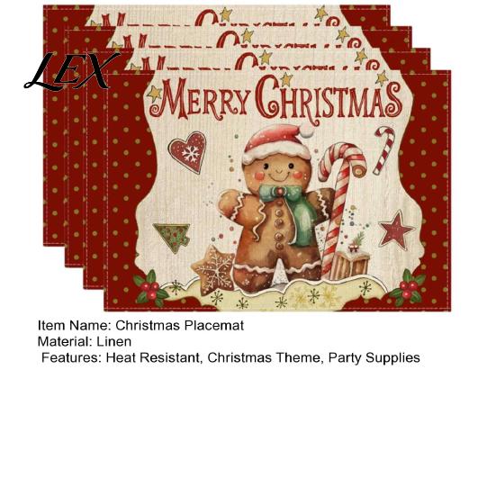Dining Table Placemats 4Pcs Christmas Linen Placemat Set, Cartoon Snowman Gingerbread Gnome Protection Accessories Mat, Heat Resistant Place