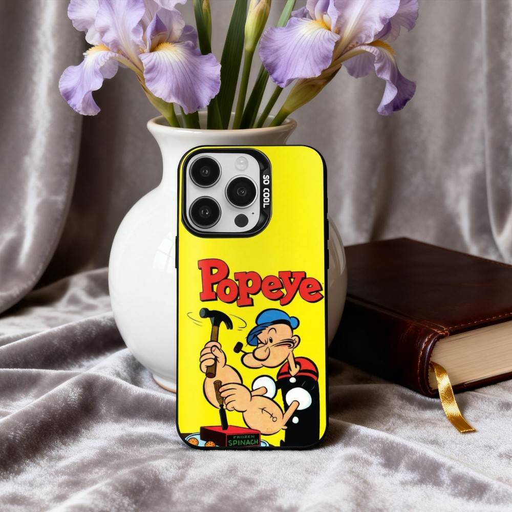 C-Cartoon C-Character P-Popeye-E Phone Case For iPhone17,16,15,14,13,12,11 Plus,Pro Max Candy Silver Plated Inside Cover