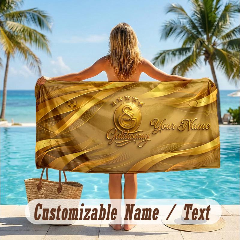 Custom Text Beach Towel, Soft Absorbent Swimming Multi-use TowelGalatasaray FC