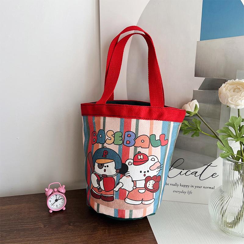 Прекрасная сумка-ведро с мультяшным принтом, портативная холщовая сумка-тоут, студенческая сумка-цилиндр для обеда