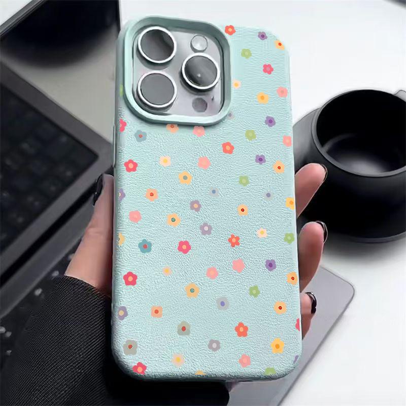 Cute Little Flowers Print Matte Slim Phone Case For iPhone 16 Pro Max 15 Pro 14 13 12 11 Leather Texture Shockproof TPU Soft Bumper Cover