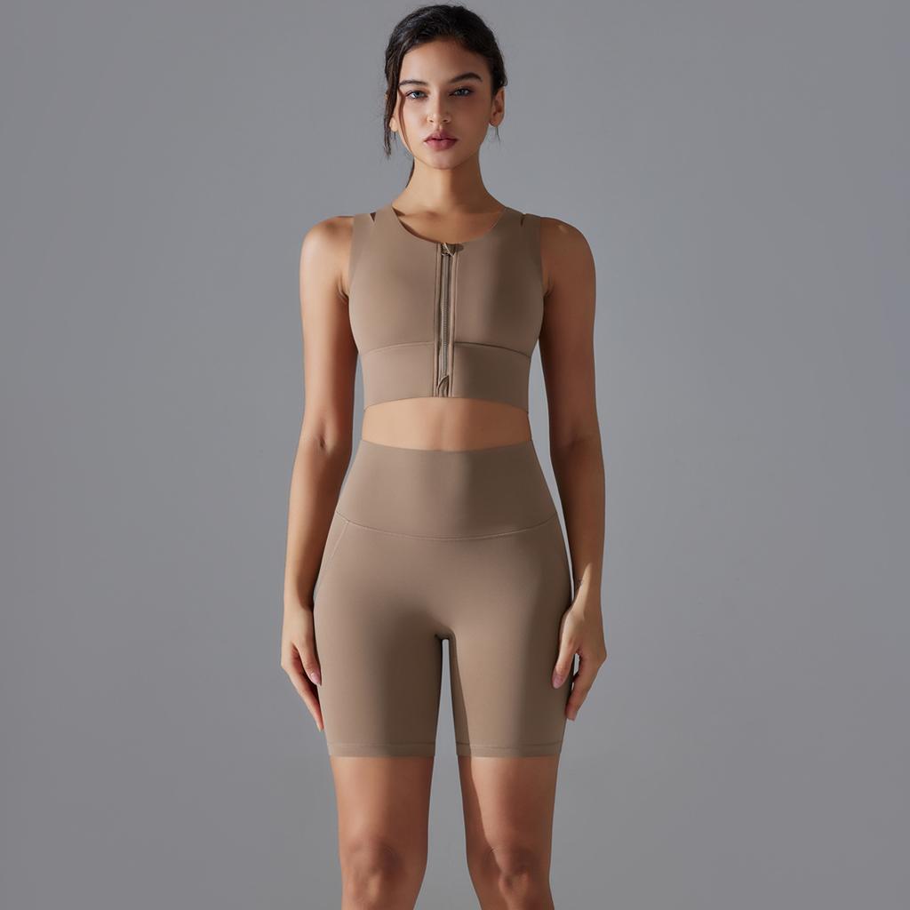 Nessaj Одежда для тренировок Женские костюмы для йоги Спортивный бюстгальтер на молнии Шорты с высокой талией Спортивная одежда Спортивный костюм для фитнеса