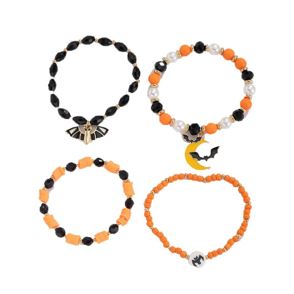 Браслеты на Хэллоуин с летучими мышами, браслет с бусинами-буквами, простой браслет с подвеской-тыквой, для вечеринки девочек