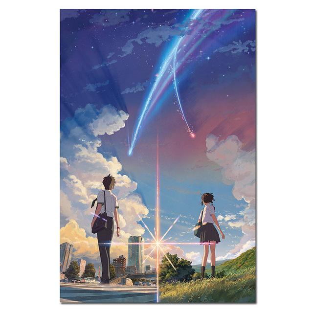 Плакат к фильму манга Аниме Фильм Холст Принты Твое имя / Kimi No Na Wa Постеры и Принты Мультфильм Любовь Настенное Искусство Картина Декор