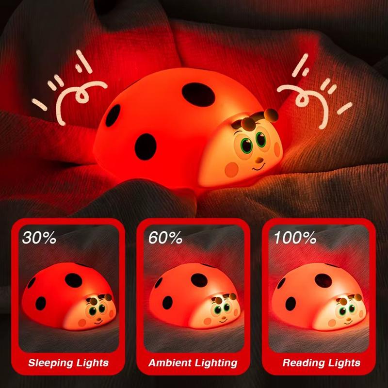 Ladybug Red RGB LED Night Light Cute Cartoon Animals Silicone Lamp Touch Sensor Timing USB Rechargeable for Children Kid Birthda