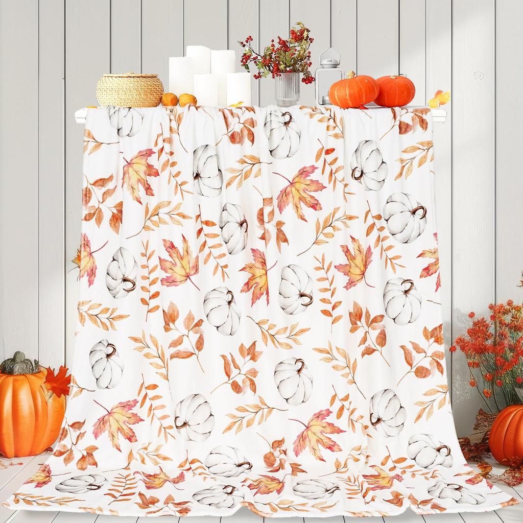 Pumpkin Flannel Blanket Floral Print Blanket Thanksgiving Air Conditioning Blanket Blanket Nap