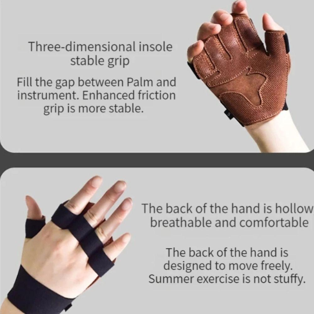 1 Pair Four-finger Ventilated Gym Wristband Cowhide Fitness Workout Gloves  Pull-ups
