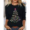 Christmas Women's Casual Printed Round Neck Long Sleeve Loose Fit Top Spring/Autumn Layering T-Shirt