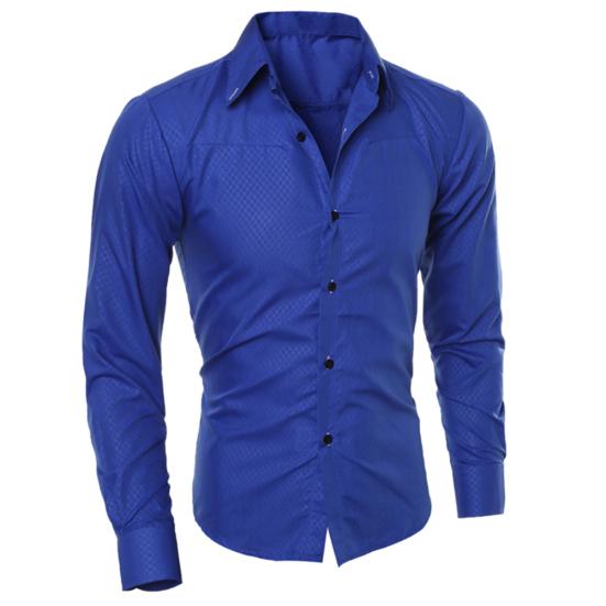 Мужская мода сплошной цвет отложной воротник с длинным рукавом Slim Fit блузка рубашка топ