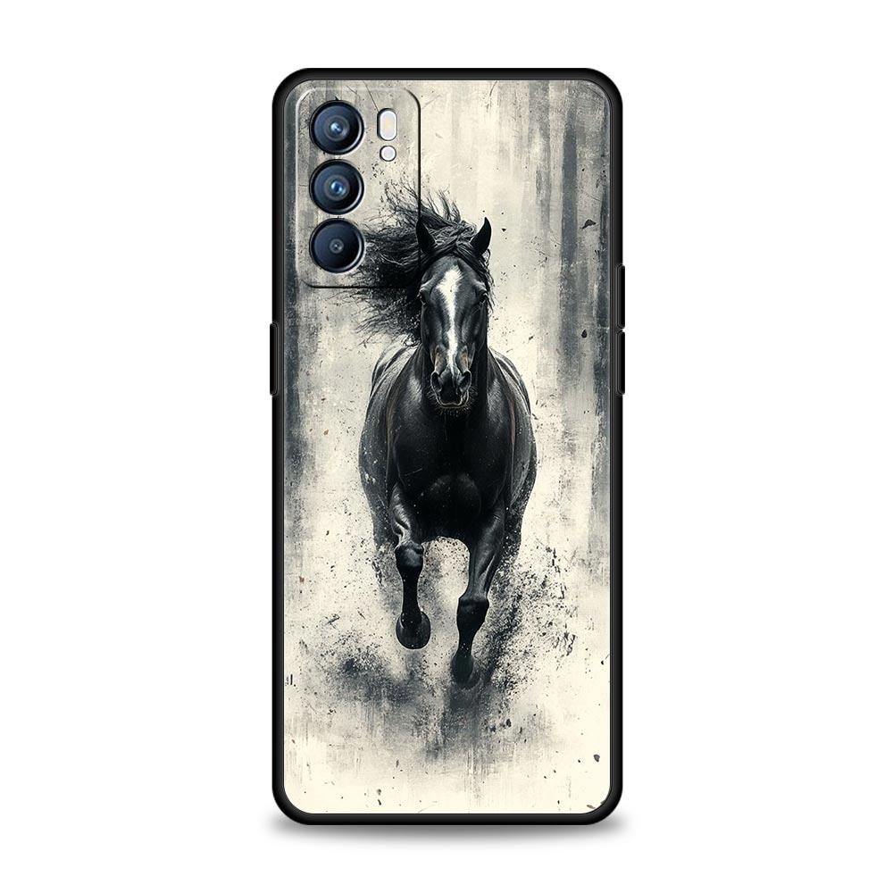 Черно-белые скачущие лошади Чехол для Oppo Reno13 Reno12 Reno11 F Reno10 Pro A54 5G Find X5 A53 A52 A9 A17 4G A79 A80 A98 Обложка