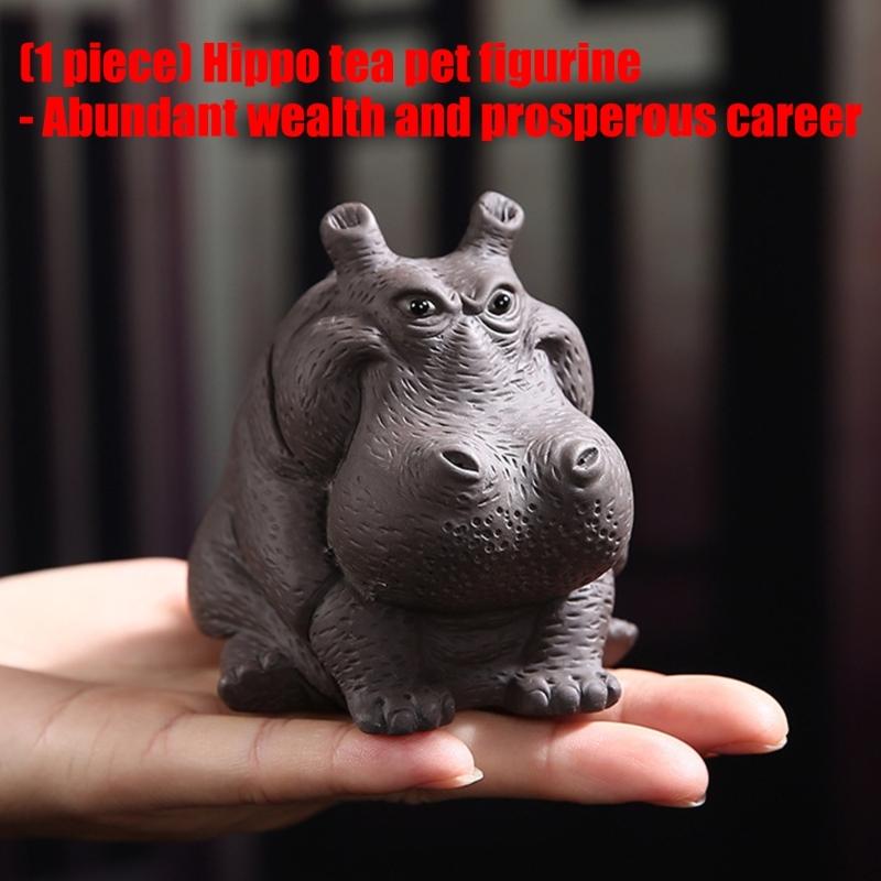 Elegant Zisha Teaware Accent Natural Mineral Clay Teas Companion Handmade Clay Hippos Figurine Ornament