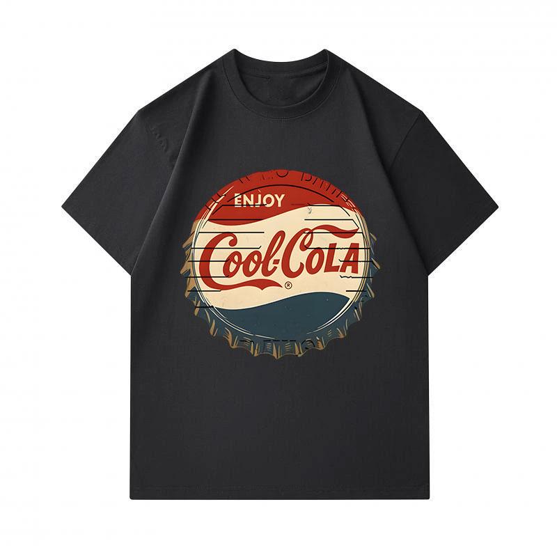 Men's 100% Cotton Crew Neck Short Sleeve T-Shirt, Retro Vintage Cool Cola Bottle Cap Pattern Printed Casual Comfortable Daily Wear Top for Summer Dail