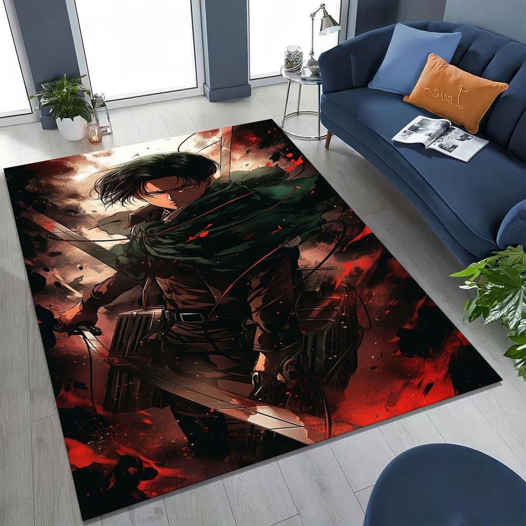 Anime Attack On Titan Eren Mikasa Cartoon Rug for Bedroom Living Room Sofa Home Doormat Decor,Kids Play Non-slip Floor Mat Gift