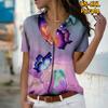 2025 Лето Новая Мода Женская Повседневная Рубашка Топ с Коротким Рукавом и V-образным Вырезом на Пуговицах с Принтом Бабочек