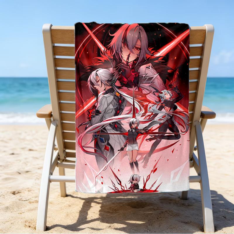 proof beach towel with a Genshin Impact characters pattern - soft,absorbent,quick-drying,machine washable - perfect for swimming,camping,bathing