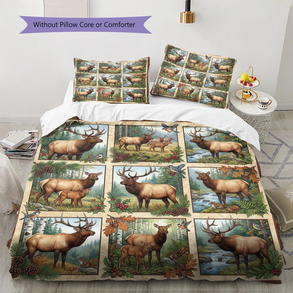 Retro Oil Painting Animals Pattern Bedding,Quilt Set Quilt Cover Pillowcase Home Birthday Gift (1 * duvet cover + 2 * pillowcase, without core)