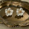 Real gold electroplating explosion French camellia pearl zircon stud earrings light luxury texture temperament versatile flower earrings