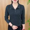 2025 Autumn New Fashionable Solid Color Middle-aged Mother Base Shirt Half Zipper Long Sleeve T-shirt Women's Top
