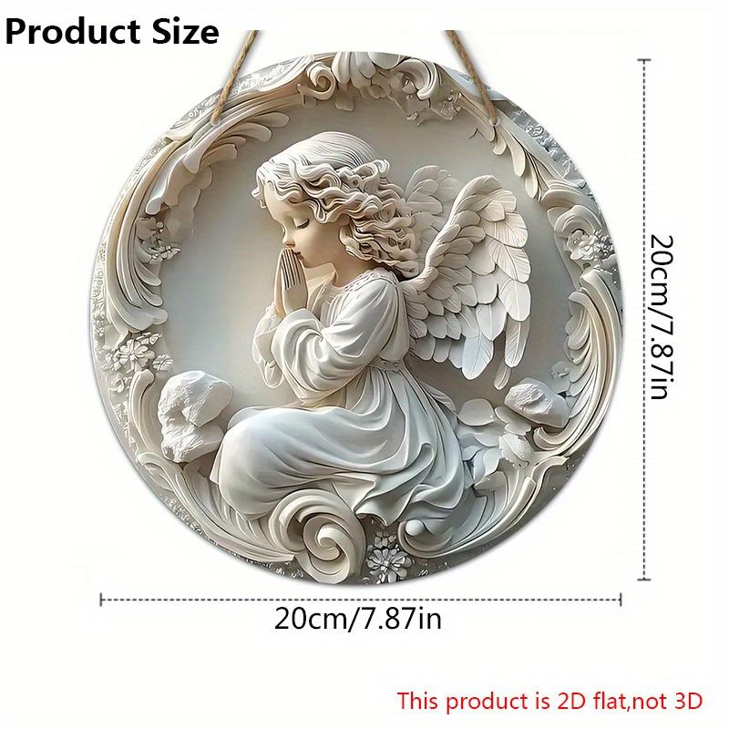 Wood 1pc 2D Baptism Nativity Praying Angel Retro Pattern Wooden Porch Wreath Hanging Print Sign Painting Home Fence Decoration for Door, Wall, Home