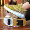 Boys Girls Kids USB Rechargeable Luminous Casual Sneakers LED Light Wheel Outdoor Parkour Roller Skates Sport