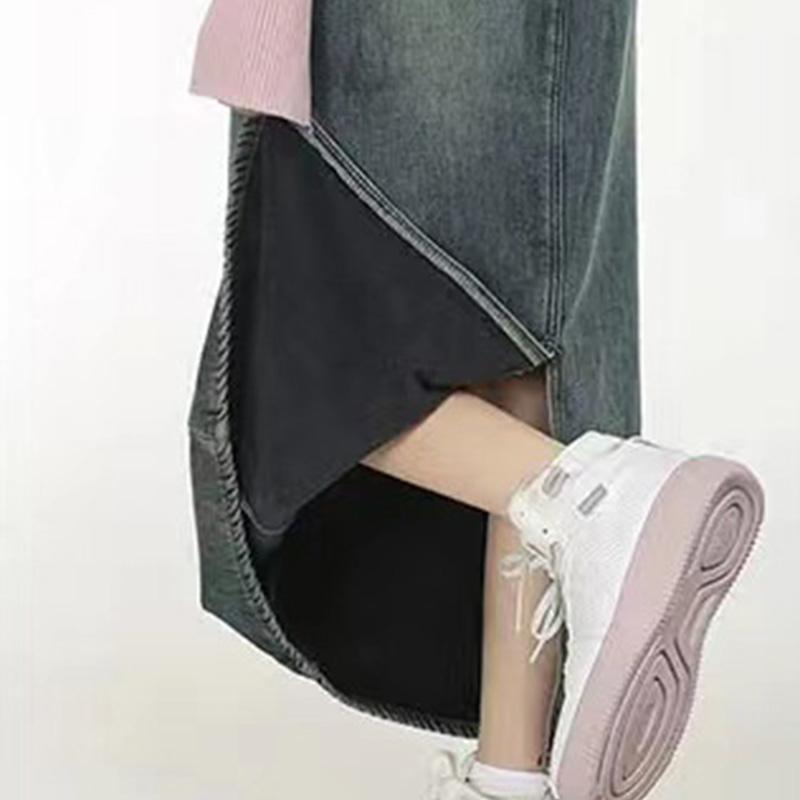 Винтажная флисовая утепленная джинсовая юбка, женская зимняя утягивающая юбка выше колена с высокой талией, юбка в один шаг, юбка трапециевидной формы