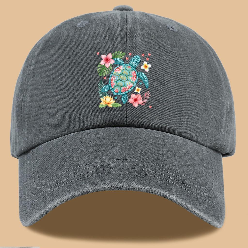Tropical Turtle Floral Print Baseball Cap Unisex Cotton Casual Vacation Beach Hat