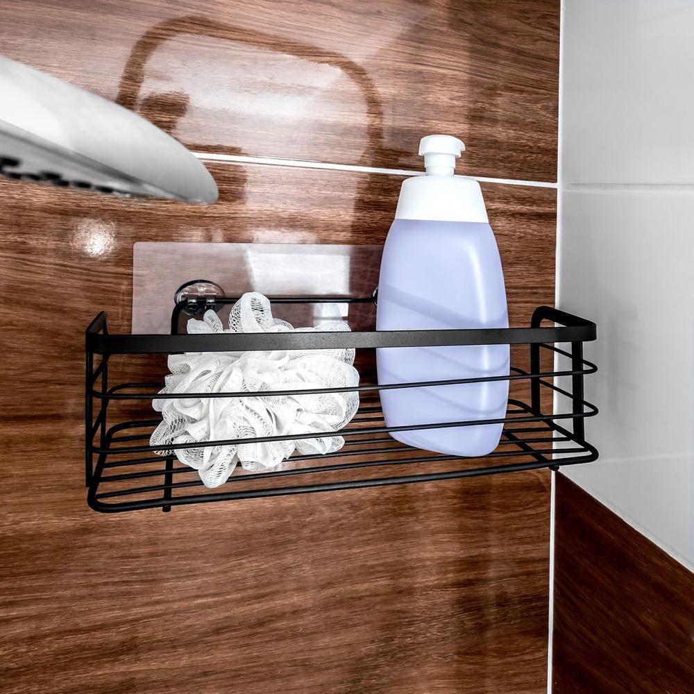 Bathroom Shelf, Glued To The Shower, Metal, Black, Set Of 3.