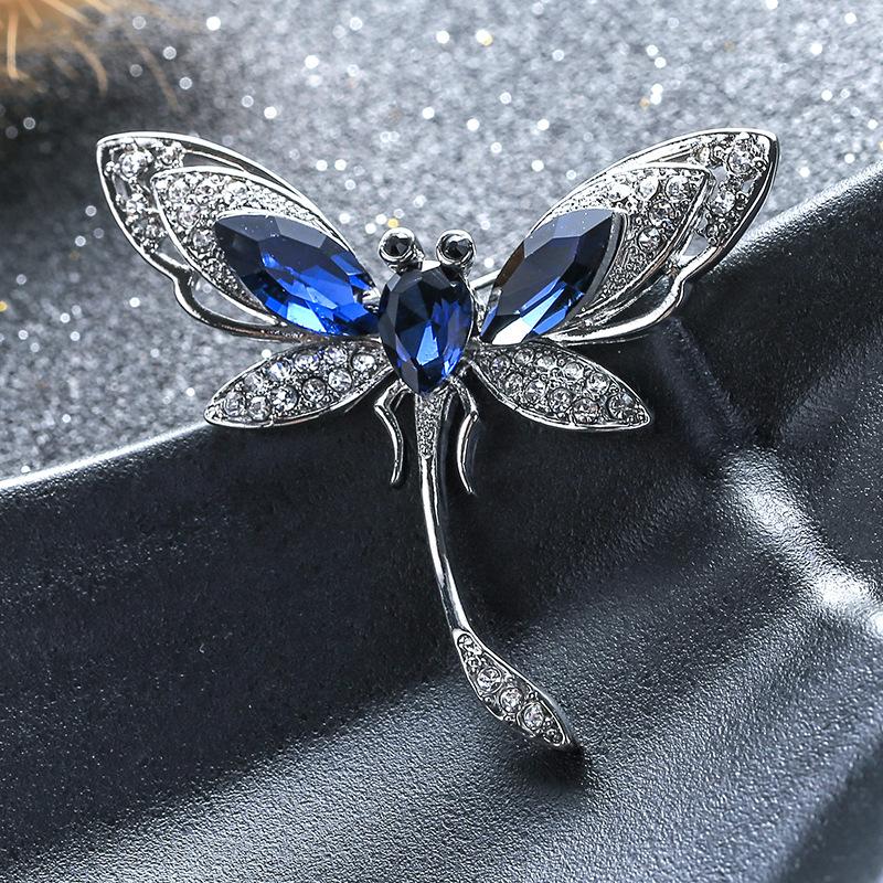 Temperament Dragonfly Brooch Female Retro Crystal Insect Brooch Temperament Pin Trendy Atmospheric Clothing Accessories