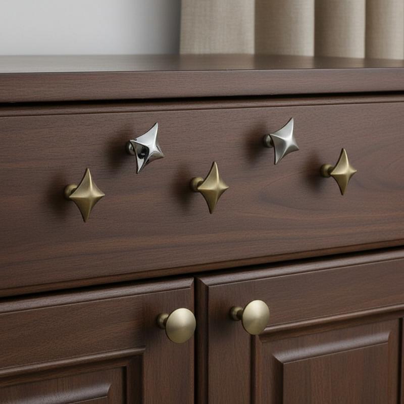 Four Point Star Cabinet Knobs Zinc Alloy Modern Minimalist Furniture Handles Gloss Silver Compact Star-Shaped Drawer Pulls