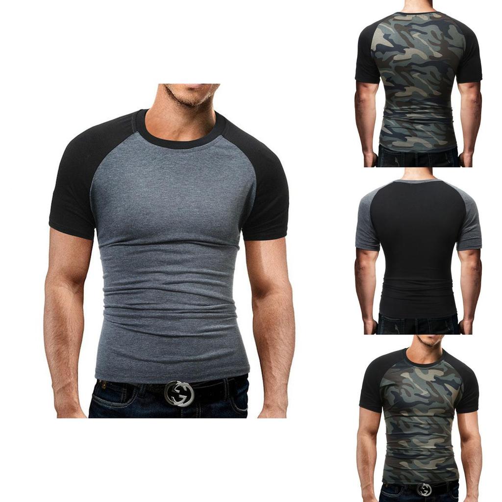 Premium Quality Men's Summer O-neck Short Sleeves Camo Stitching Color T-shirt For Effortless Style