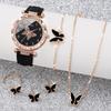 Xiaomi 6PCS/Set Women's Watch Fashion Rhinestone Leather Band Quartz Watches Butterfly Jewelry Set(Without Box)