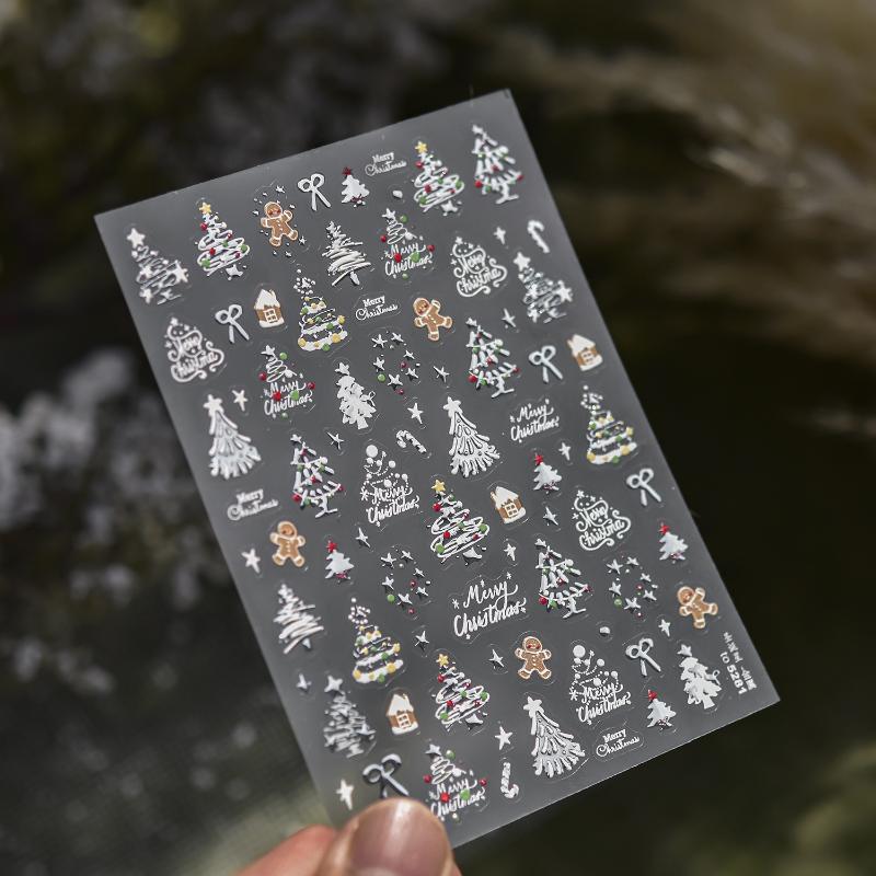 Зимнее металлическое украшение для рождественской елки, наклейки для дизайна ногтей, наклейки для ногтей DIY, милые мультяшные, хрустальный шар, Санта Клаус, маникюрные наклейки