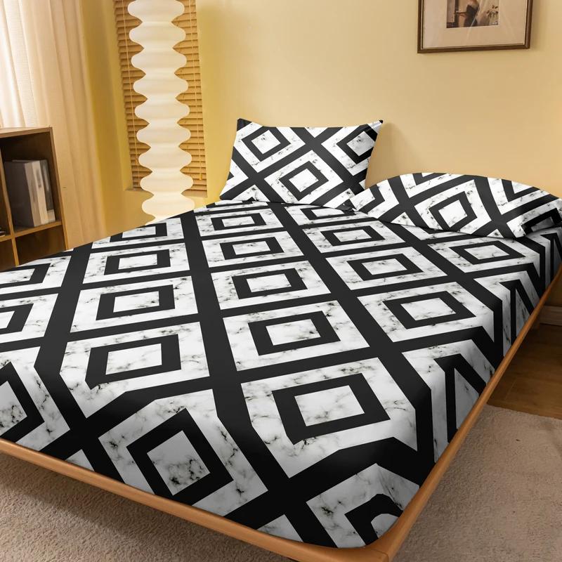 1 Piece Of Black And White Back Patterned Frosted Bedsheet, Bedroom Printed Bedspread, Bedding (Excluding Pillowcases)