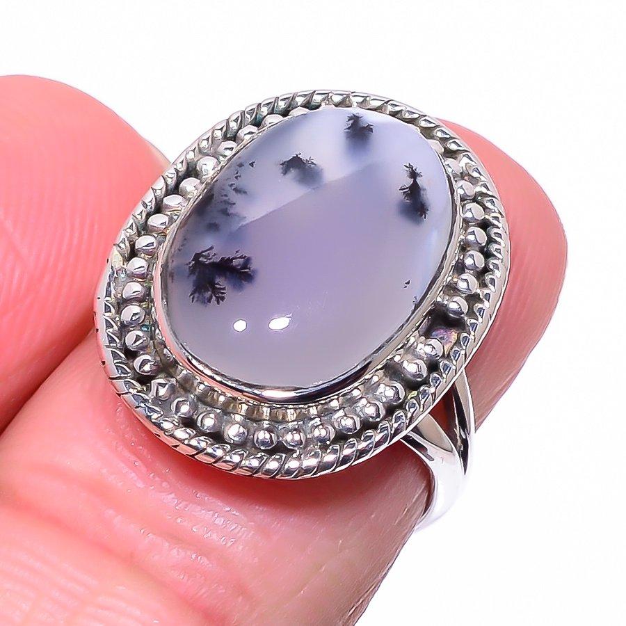 Natural Dendrite Opal Gemstone 925 Solid Sterling Silver Jewelry Ring S.5.5 D8M30